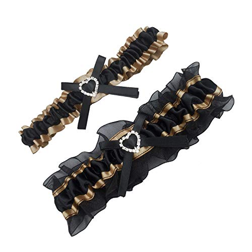 KirmooWedding Bridal Garter Set Ruffled Organza with Satin Bow Heart Garters for Bride Prom Leg Garter