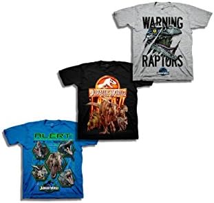 Jurassic World 2 T Shirt for Boys Set of 3 Gray Black Blue Tees Short Sleeve