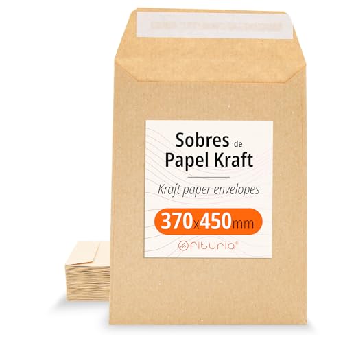 Kraftpapier-Umschläge, Umschläge für Dokumente, Geschenke, Hochzeitseinladungen und Versand, Robuste und Vielseitige Papiertüten für Gelegenheiten, large envelope - Ofituria (370x450, 200 Stück)