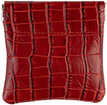 Genuine Leather Squeeze Coin Purse, Coin Pouch Made IN U.S.A. Change Holder For Men/Woman Size 3.5 X 3.5 (Red Croc)