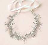 BABEYOND Crystal Wedding Headpiece Hair Vine Bridal Headband Bridesmaid Hairband Crystal Floral Leaf Forehead Band with Lace Ribbon Silver