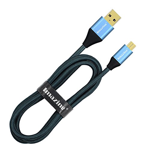 [3-Pack] 4ft / 1.2m Nylon Braided Tangle-Free Micro USB Cable with Gold-Plated Connectors for Android, Samsung, HTC, Nokia, Sony and More (Blue)