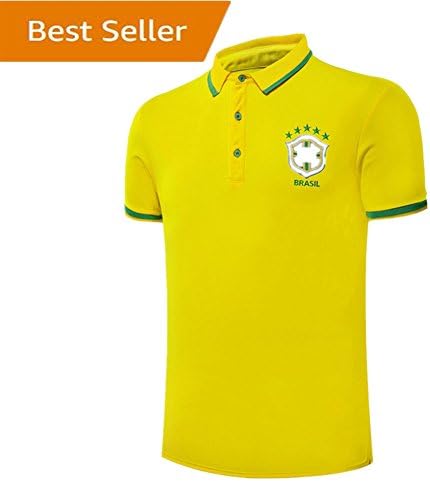 Brazil Neymar JR National Team Soccer Polo Tshirt Mens Organic Cotton Polo Shirts Yellow Size M