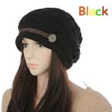 Women Knit Snow Hat Winter Snowboarding Beanie Crochet Cap (Black)