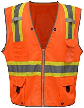 CJ Safety CJHVSV2007 ANSI Class 2 Heavy Duty Two Tone High Visibility Surveyor Safety Vest (2XL, Orange)