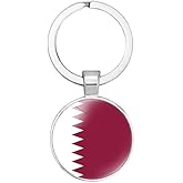 vmcoatdu Qatar National Flag Key Chain Keyring Gift Men Women Keychain Stainless Steel and Inlaid Glass Materials