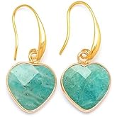 BOSUDA Natural Stone Pendant Earrings,Stone Peach Heart Dangle Earrings for Women,Gold Plated Hypoallergenic Earrings, Durable Hook Earrings, Retro Western Jewelry Gift for Women