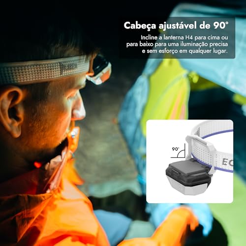 WUBEN H4 Lanterna de Cabeça Recarregável LED, 800 Lúmens, à Prova d'água IP68 Com Sensor de Movimento, Lanternas de Cabeça Com 10 Modos e Luz Vermelha, Para Camping Equipamentos, Pesca e Acampamento