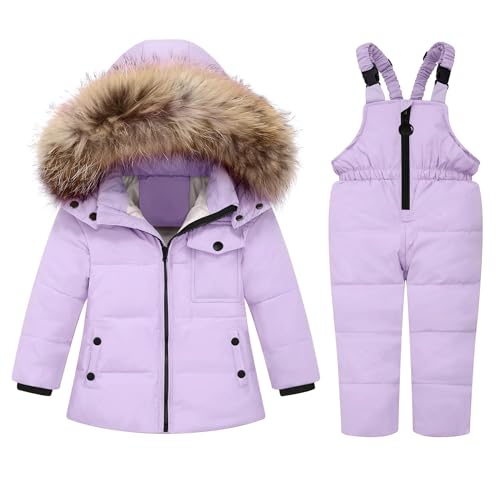 SANMIO Toddler Snowsuit Boy Girl Winter Coat Snow Pants Set, Hooded Down Jacket + Bib Pants Kids Windproof Skiing Suit 2-6T