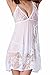 SEXYHUT Women Lingerie Nightwear Lace Babydoll V Neck Sleepwear Strap Chemise (White)
