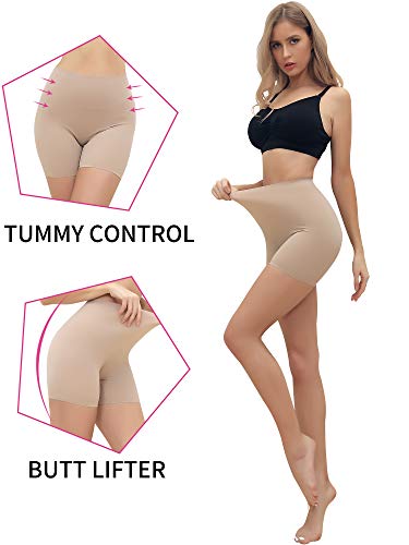 SLIMBELLE Slip Shorts for Women Under Dresses Seamless Boyshorts Panties No Panty Line Underwear Nude M - Thumbnail 4