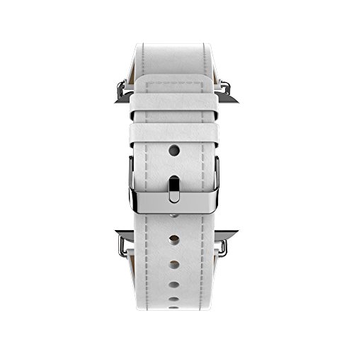 for Apple Watch Band, Urvoix 38mm Smooth Leather Strap Replacement Leather Band with Metal Clasp for Apple Watch Series 3 Series 2 Series 1 Sport and Edition - White