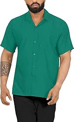 LA LEELA Men's Hawaiian Shirt Solid Beach Shirts
