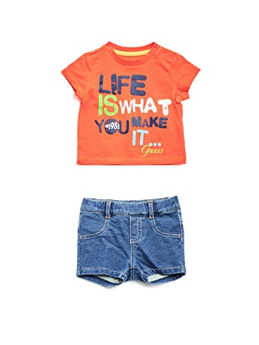 GUESS Baby Boys' Set Sleeve T-Shirt and Shorts, French Orange, 3/6M