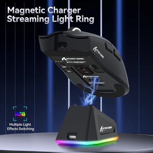 ATTACK SHARK X11 Gaming Mouse with Magnetic Charging Dock, PixArt PAW3311 Gaming Sensor, BT/2.4G Wireless/Wired Gaming Mouse, 22000 DPI, Office Mice Gamer Mice for Win11/Xbox/PS/Mac (Black)