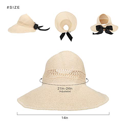 mysuntown Women’s Summer Foldable Straw Sun Visor with Cute Bowtie - Thumbnail 2