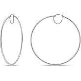 925 Sterling Silver Large Hoops 2mm Shiny Square-Tube Click-Top Hoop Earrings for Women, 70mm 80mm 90mm