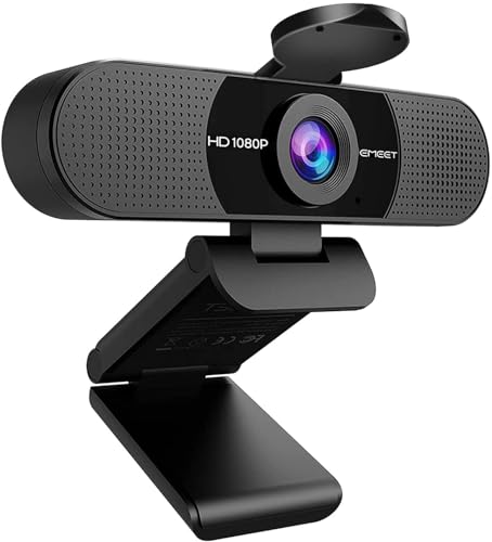 eMeet Full HD Webcam - C960 1080P Webcam with Lens Cover & Dual Microphone, 90° Streaming Camera with Auto Light Correction, Plug & Play, for Linux, Win10, Mac OS X, YouTube, Conferences