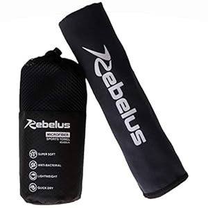 Rebelus Microfiber Sports Towel – Gym, Yoga, Outdoor Sports, Swimming, Beach, Camping and Physical Activities – Color: Black, Small – 16×32 inches.