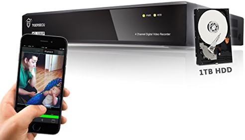 TIGERSECU Full HD 1080P 4-Channel Video Security Camera DVR System with 1TB Hard Drive (Cameras Not Included)