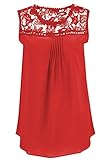 Carprinass Women's Crewneck Hollow Out Chiffon Lace Crochet Tank Top Shirts, 4X, Red