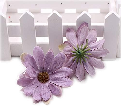 retro daisy Silk Artificial Flower Head Wedding Decoration DIY Party Festival Home Decor Wreath Scrapbook Craft Fake Flowers 30pcs/lot 6cm (Light Purple)