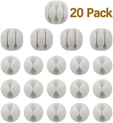 FIZZE 20pack Long Lasting Cable Clip, Multipurpose Organizer Solution for Desktop &amp; Computer Messy Wires, Charging or Mouse Cord Holder at Home Office,White Color