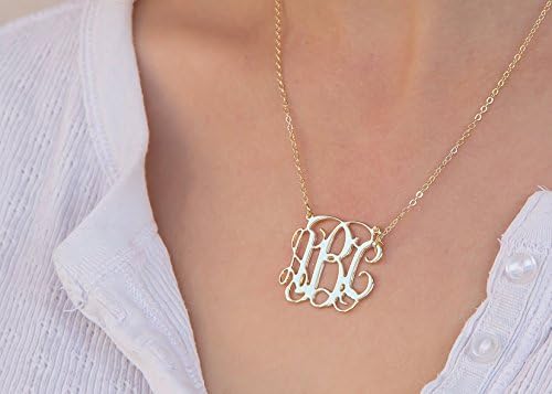 Gold Monogram Necklace: 1.25 Inch 18" chain Medium Monogram Personalized gift for Bridel or for mother's day, custom gift.