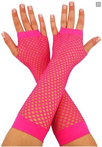 fat-catz-copy-catz - 80's Style Long Neon Fishnet Gloves Pink One Size