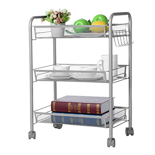 Pstars 3 Tier Space-Saving Mesh Wire Basket Storage Cart with Brake Caster Wheel, Rolling Storage Shelves, Multifunctional Tools Cart for Kitchen, Garage, Bathroom, Patio, Courtyard, Dining Room ...