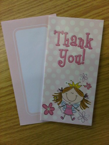 16 x Girls Fairy Design Party Thank You Cards