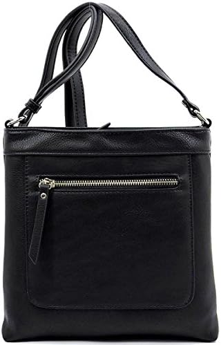 Crossbody Bag with Metal Zipper by Fashion Glad (Black)