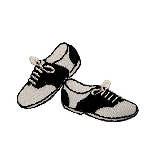 ID 0129 Black & White Shoes Patch 50s Dance Embroidered Iron On Applique