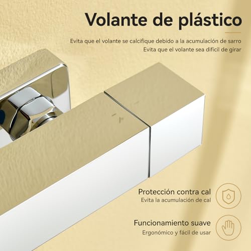 Auralum Grifo Termostático de Ducha, Cuerpo Frío Antiquemaduras con Botón de Seguridad 38°C, Mezclador Termostático de Pared, Cartucho Antical, Centros Ajustables 135-165 mm, Salida G1/2'', Cromo
