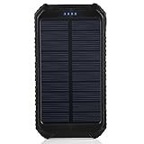 Solar Charger, Portable Power Bank 10000mAh Dual USB Battery Charger External Backup Power Pack for Cellphone Camera GPS Tablets and Other 5V USB Devices-Black