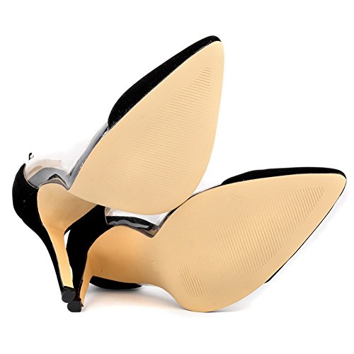 Loslandifen Womens Closed Toe High Heels Pointed Slender Stiletto Pumps(302-27VE35,Black)