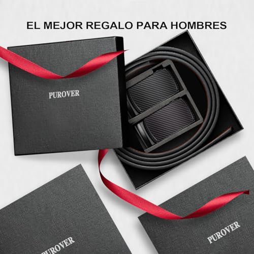 2 Cinturones de Piel Genuina para Hombre-120 CM, Cinturón Ajustable y Recortable para Hombre, Hebilla Automática de Trinquete, Regalos del Día del Padre para Papás, Esposos y Novios