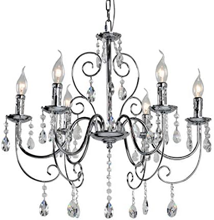 Crystal Chandelier Lighting 6 Lights Vintage Candle Style Chandeliers Pendant Ceiling Light Fixture for Living Room Bedroom Elegant Decoration E12 Bulbs Required H21.26 X L24.41inch