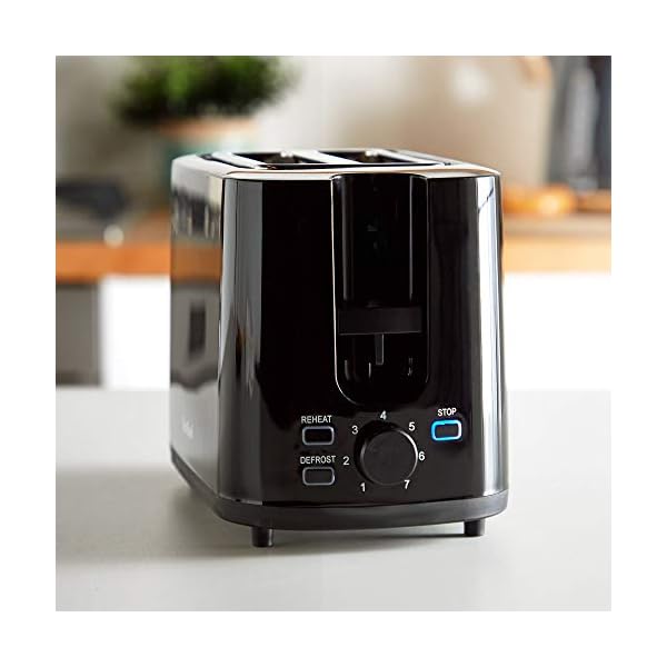 VonShef-Black-Toaster-Compact-2-Slice-Toaster-with-Browning-Control-Defrost-Reheat-Function-Removable-Crumb-Tray-Cord-Storage-Non-Slip-Feet-Portable-Easy-to-Use-with-7-Toasting-Levels-900W VonShef Black Toaster - Compact 2 Slice Toaster with Browning Control, Defrost & Reheat Function Removable Crumb Tray…