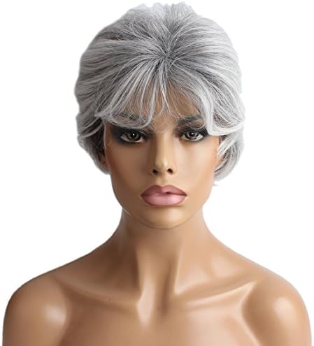 Riyang Older Women's Costume Wig Short Curly Heat Resistant Silver Gray