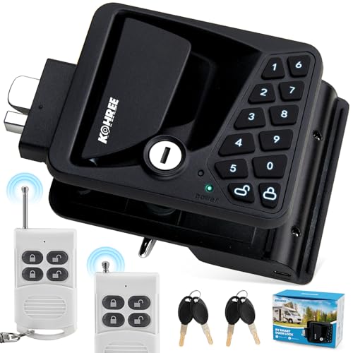 Kohree RV Door Lock Keyless Entry, 3-in-1 RV Door Locks Replacement, Remote Controller & Keypad & Key-Fob, 100% Metal Door Locks for Camper Travel Trailer, Camper Latch Replacement Door Latch Handle