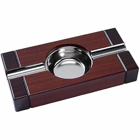 Zigarren-Aschenbecher Holz cherry-farben mit 2 Ablagen