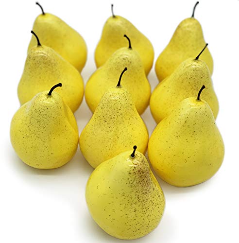 Realistic Fake Pears - Set of 10 Yellow Artificial Pears - Lightweight Fake Fruit for Decoration - Not a Children's Toy