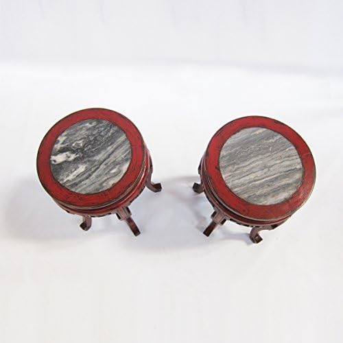 Carved Wood Side Table with Marble Inlay