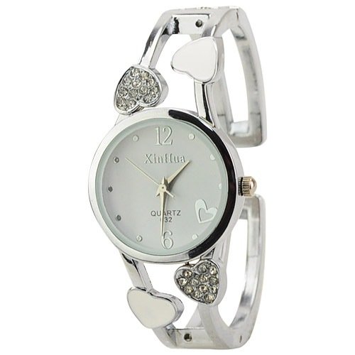 ELEOPTION Bracelet Design Quartz Watch with Heart Rhinestone Stainless Steel Band Free women's Watch Box (Loving-White)