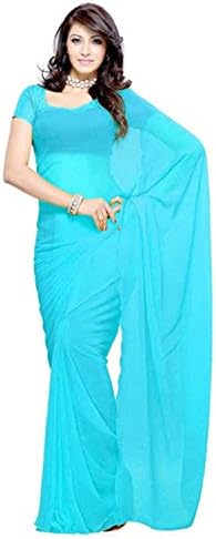 Women's Pure Chiffon Plain Solid Indian Saree with Unstitched Blouse Piece