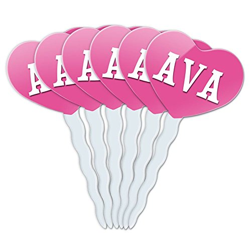 Pink Heart Love Set of 6 Cupcake Picks Toppers Decoration Names Female Ap-Az - Ava
