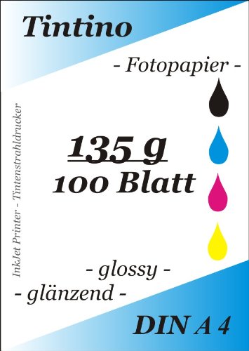 Tintino Photo Paper A4 135 g/m² for Inkjet Printers/Dries Immediately/Waterproof Brillance-lot of 100/Brilliant White