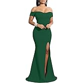 YMDUCH Women's Off Shoulder High Split Long Formal Party Dress Evening Gown