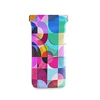 Jiayangzi Colorful Geometric Sunglasses Case Soft Ultra Light Eyeglass Case Portable Goggles Pouch PU Leather Reading Glasses Holder for Woman Man Girl Boy Teen